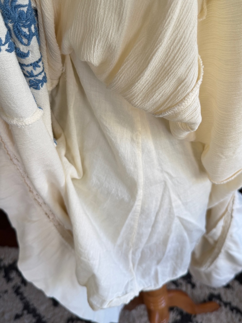 Free People Diamond in the Sky Cream Blue Embroidered Boho Sun Midi Dress XS - Picture 13 of 15